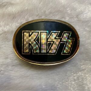 Vintage 1977 KISS Holographic Logo Black Oval Belt Buckle by Masterworks